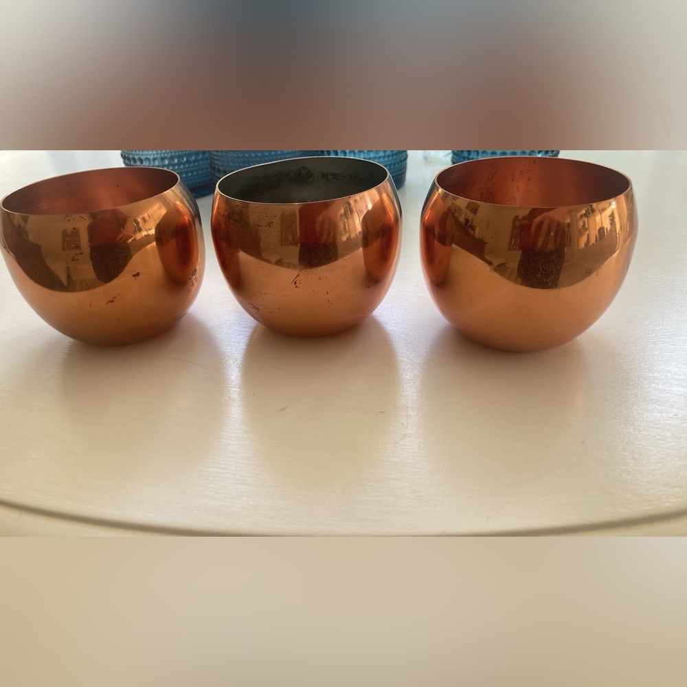 3 vintage copper cups bowls tea light holder